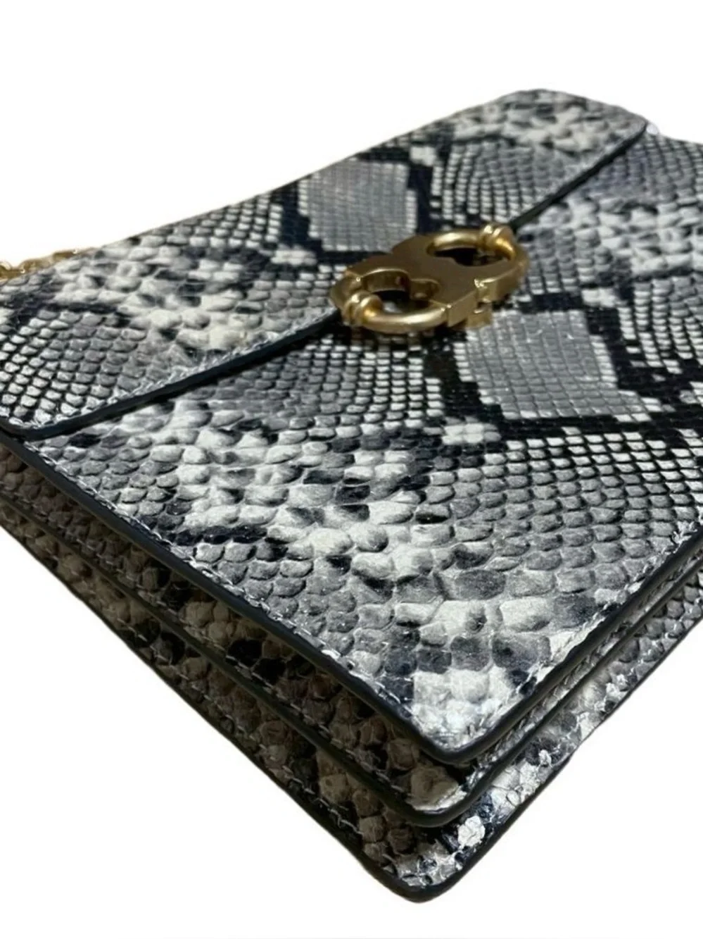 Tory Burch Gemini Link Python Leather Printed Crossbody Shoulder Chain Bag Purse